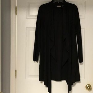 Soft Surroundings Faux Suede Black Open Front Cardigan 34” long back NWOT